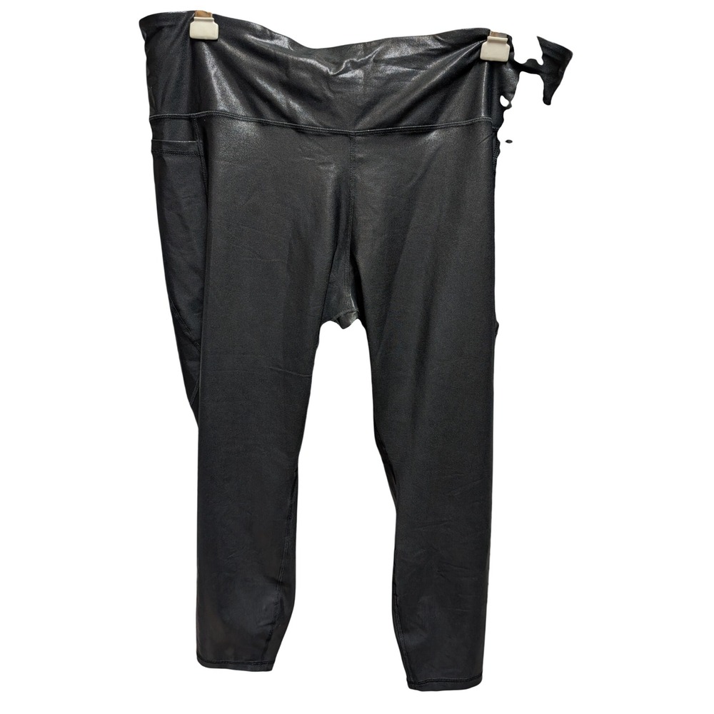 Old Navy Powersoft Leggings Womens 3X Black Excellent Faux Leather High Rise